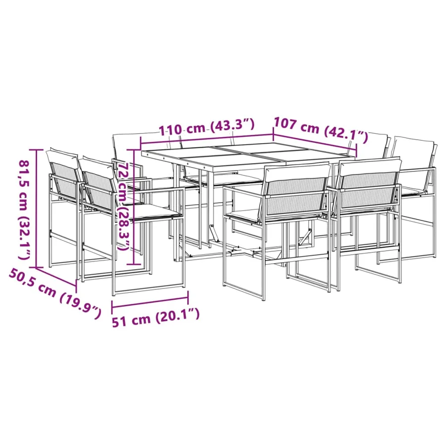 Ensemble à manger de jardin avec coussins 9 pcs blanc textilène - 8