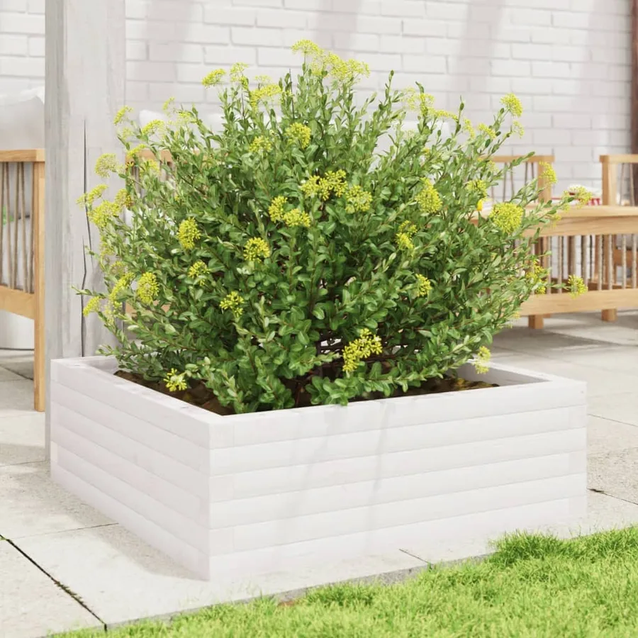Jardinière blanc 70x70x23 cm bois de pin massif - 3