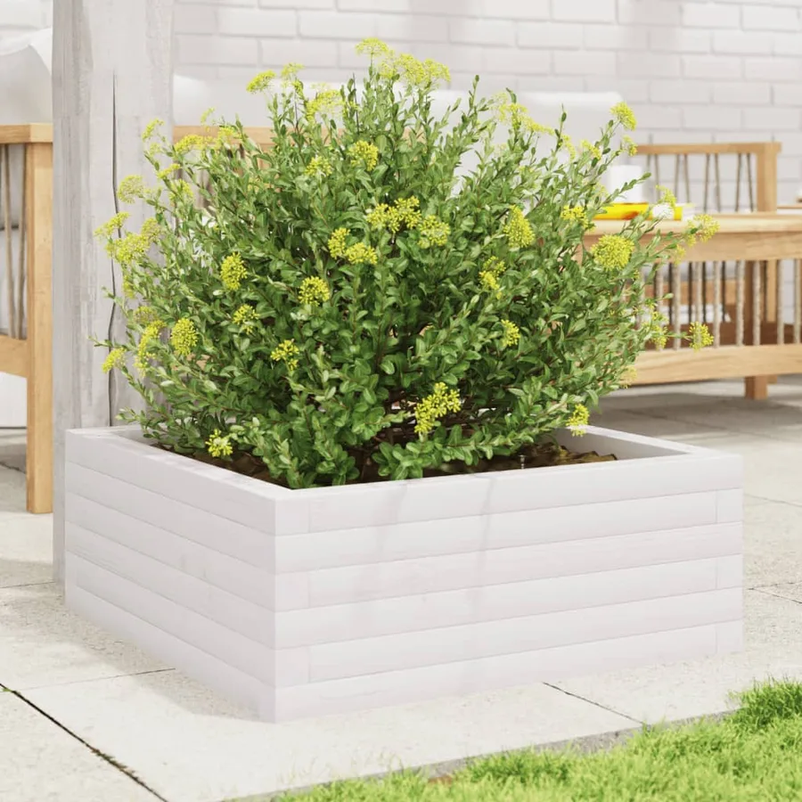 Jardinière blanc 60x60x23 cm bois de pin massif - 3