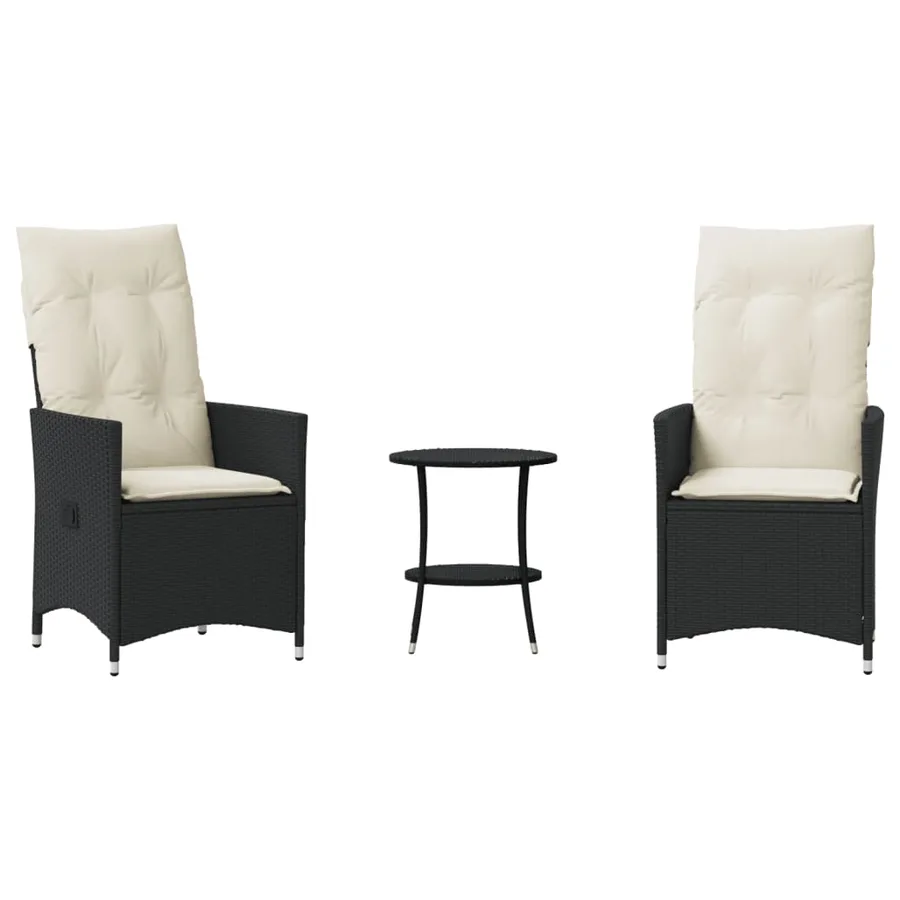 Ensemble de bistro 3 pcs avec coussins noir résine tressée - 2