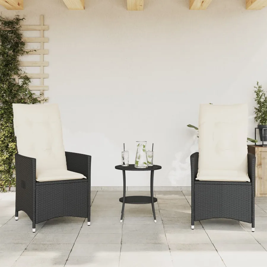Ensemble de bistro 3 pcs avec coussins noir résine tressée - 3