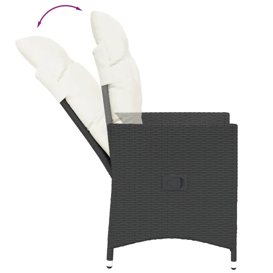 Ensemble de bistro 3 pcs avec coussins noir résine tressée - 5