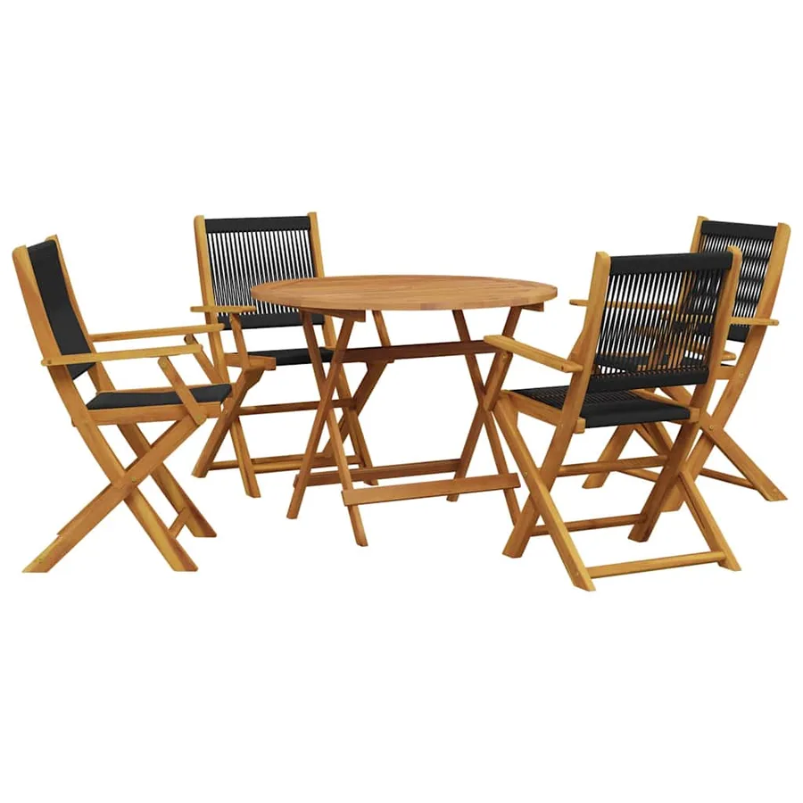 Ensemble à manger de jardin 5pcs noir polypropylène bois massif - 2