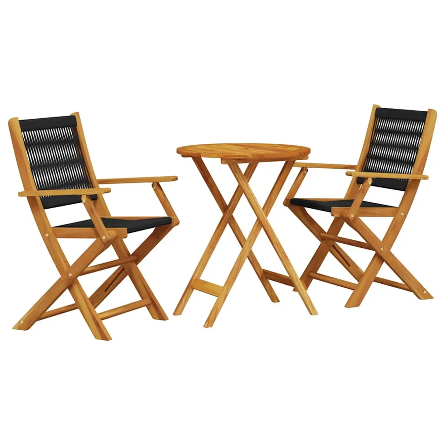 Ensemble de bistro 3 pcs noir polypropylène et bois massif - 2