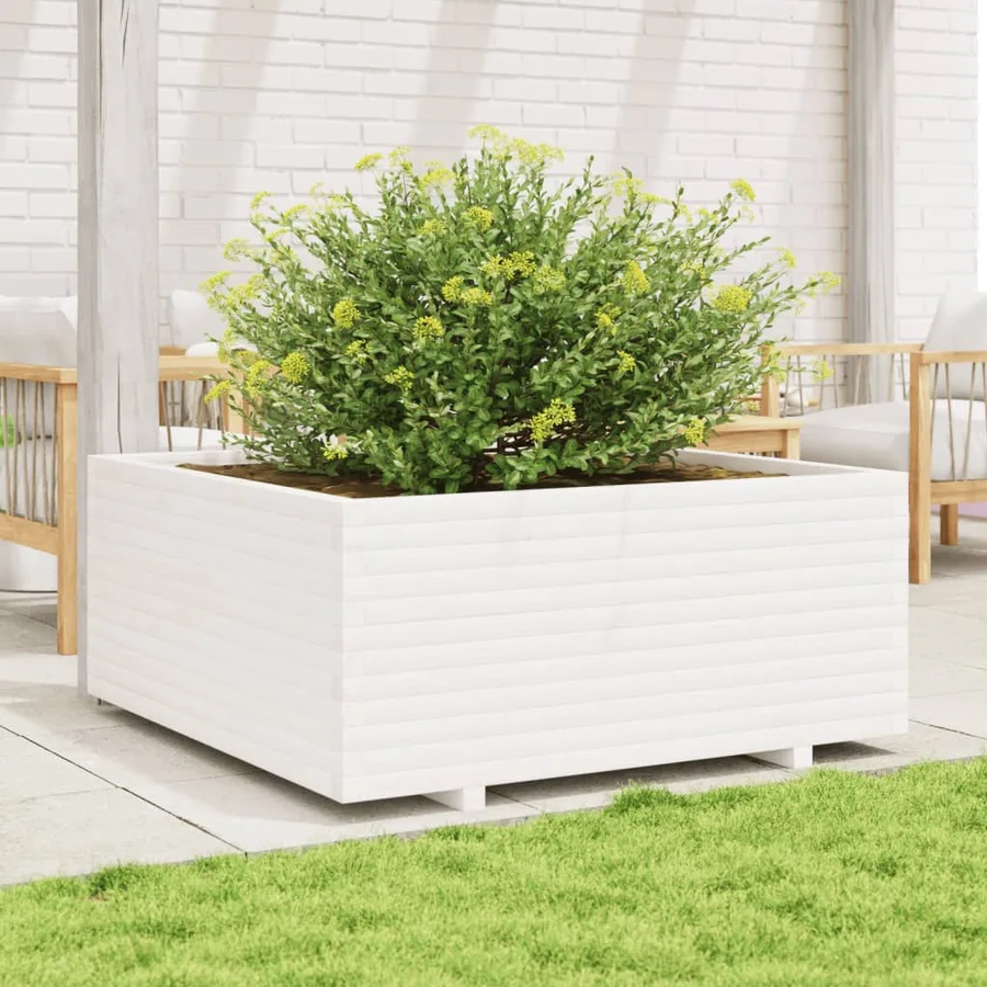 Jardinière blanc 110x110x49,5 cm bois de pin massif - 3