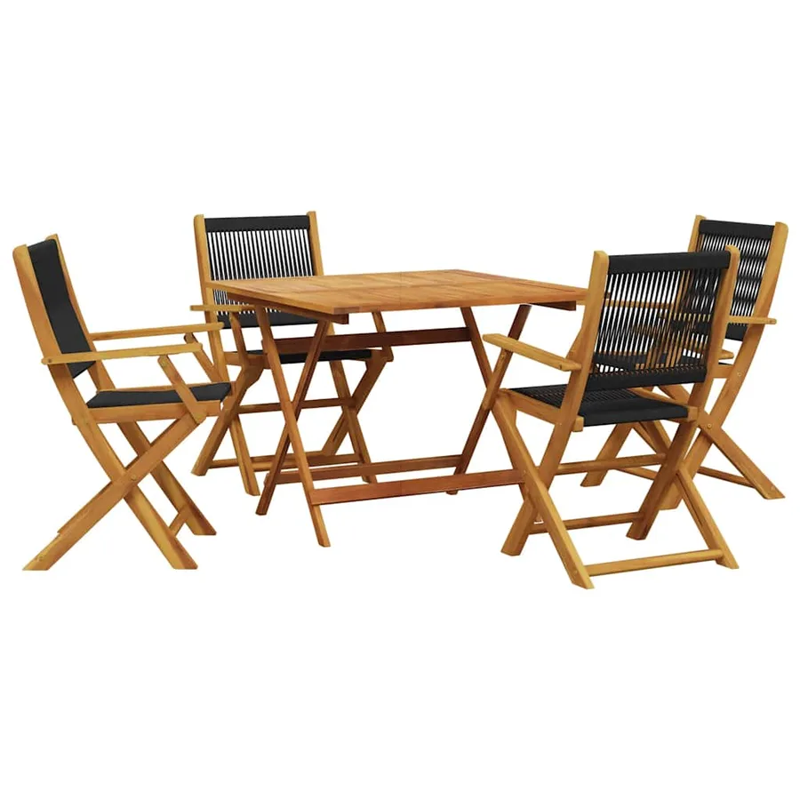 Ensemble à manger de jardin 5pcs noir polypropylène bois massif - 2