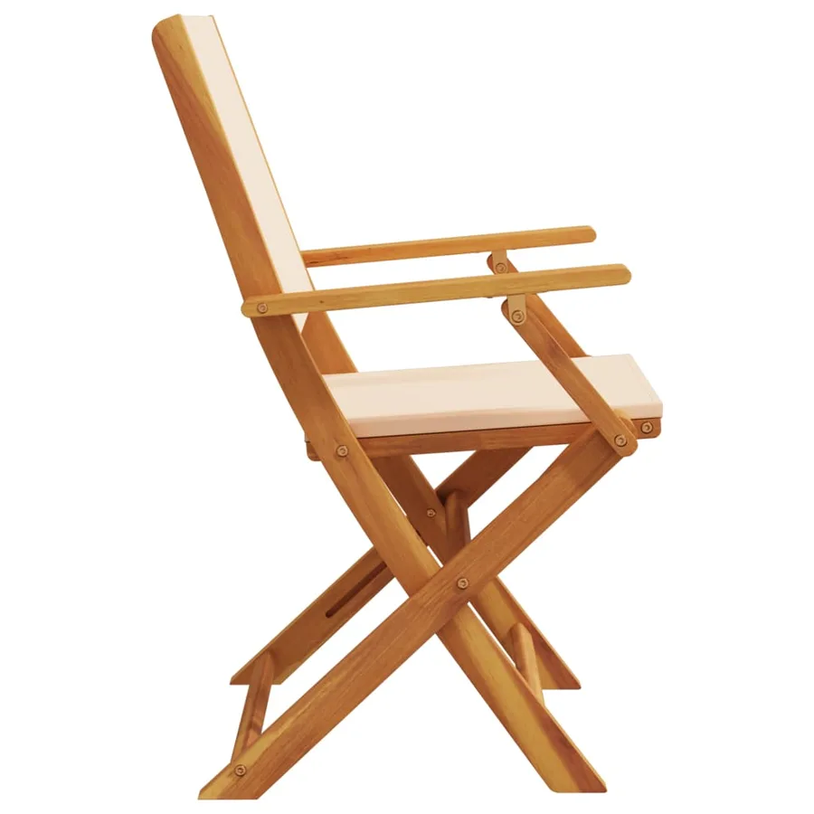 Chaises de jardin pliantes lot de 4 beige tissu et bois massif - 5