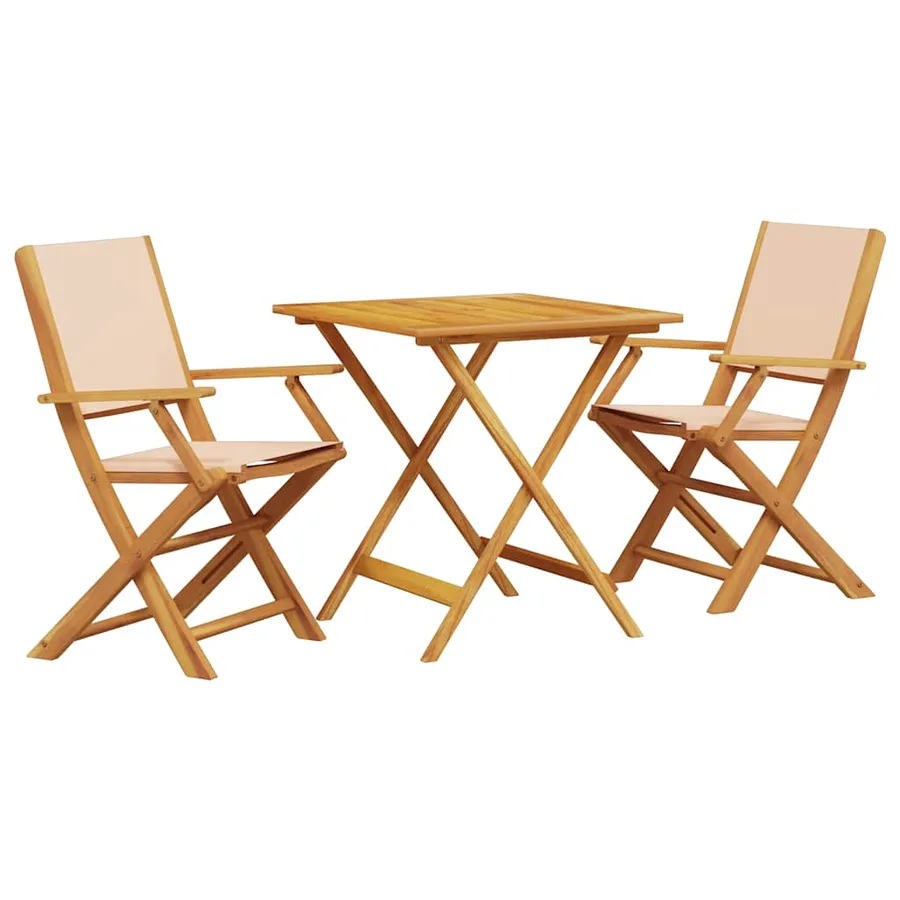 Ensemble de bistro 3 pcs beige tissu et bois massif - 2