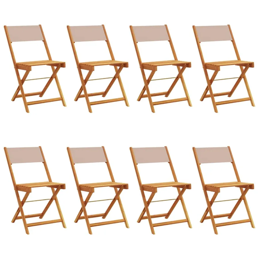 Chaises de jardin pliantes lot de 8 taupe tissu et bois massif - 2