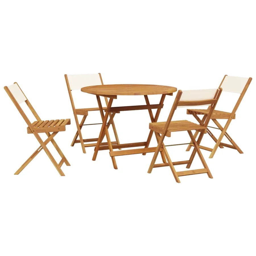 Ensemble à manger de jardin 5 pcs blanc crème tissu bois massif - 2