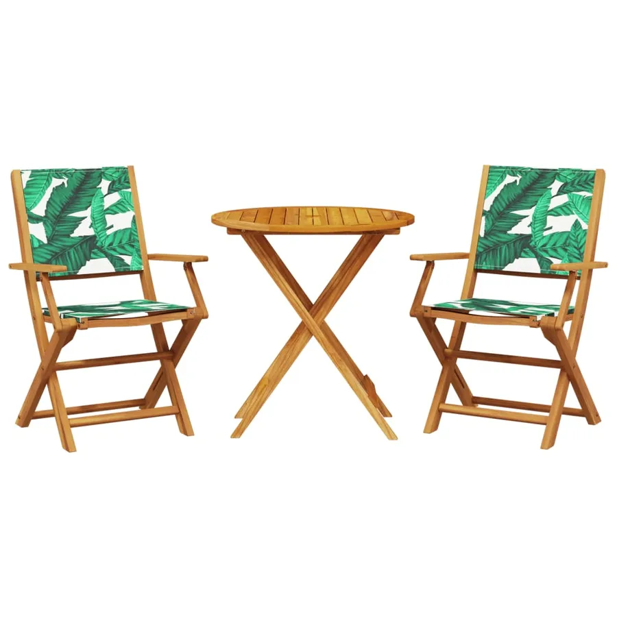 Ensemble de bistro 3 pcs motif de feuilles tissu et bois massif - 2