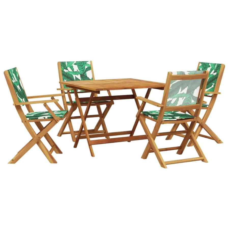 Ensemble à manger de jardin 5 pcs motif de feuilles tissu bois - 2