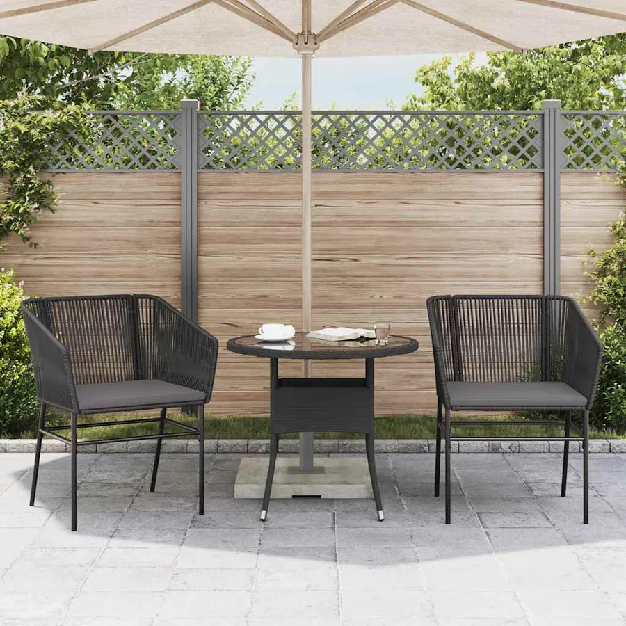 Chaises de jardin lot de 2 avec coussins noir résine tressée - 3