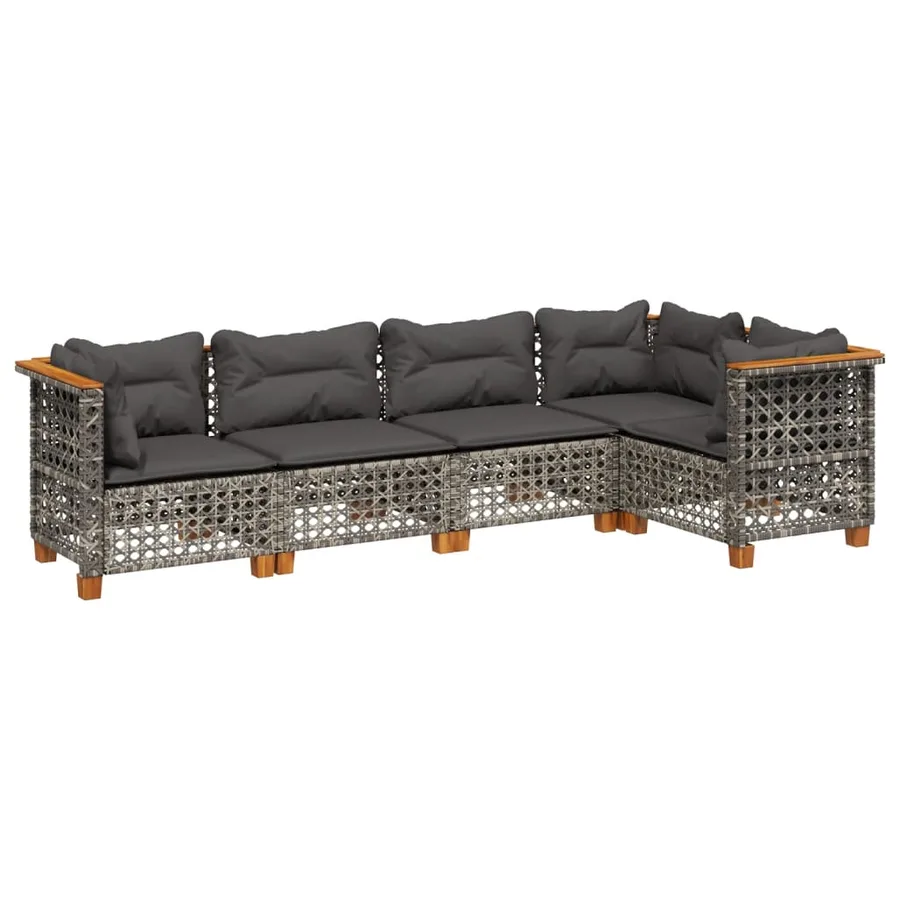 Salon de jardin 5 pcs avec coussins gris résine tressée - 2
