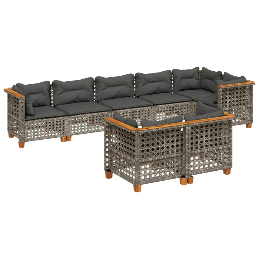 Salon de jardin 8 pcs avec coussins gris résine tressée - 2