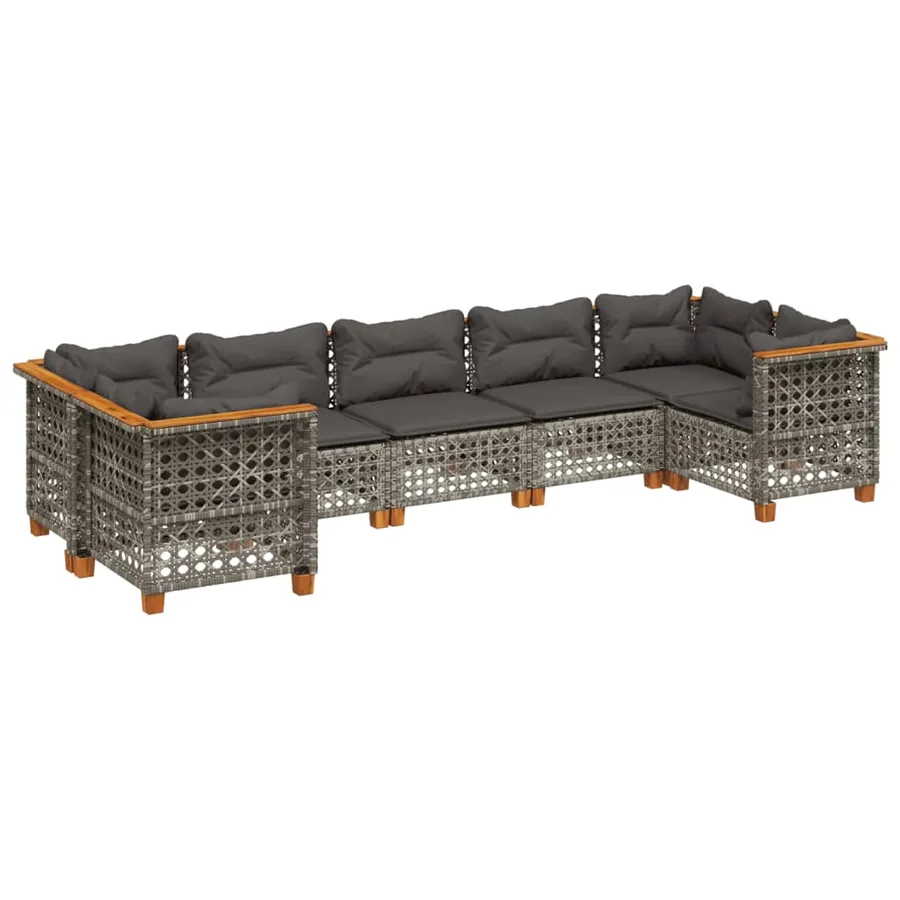 Salon de jardin avec coussins 7 pcs gris résine tressée - 2