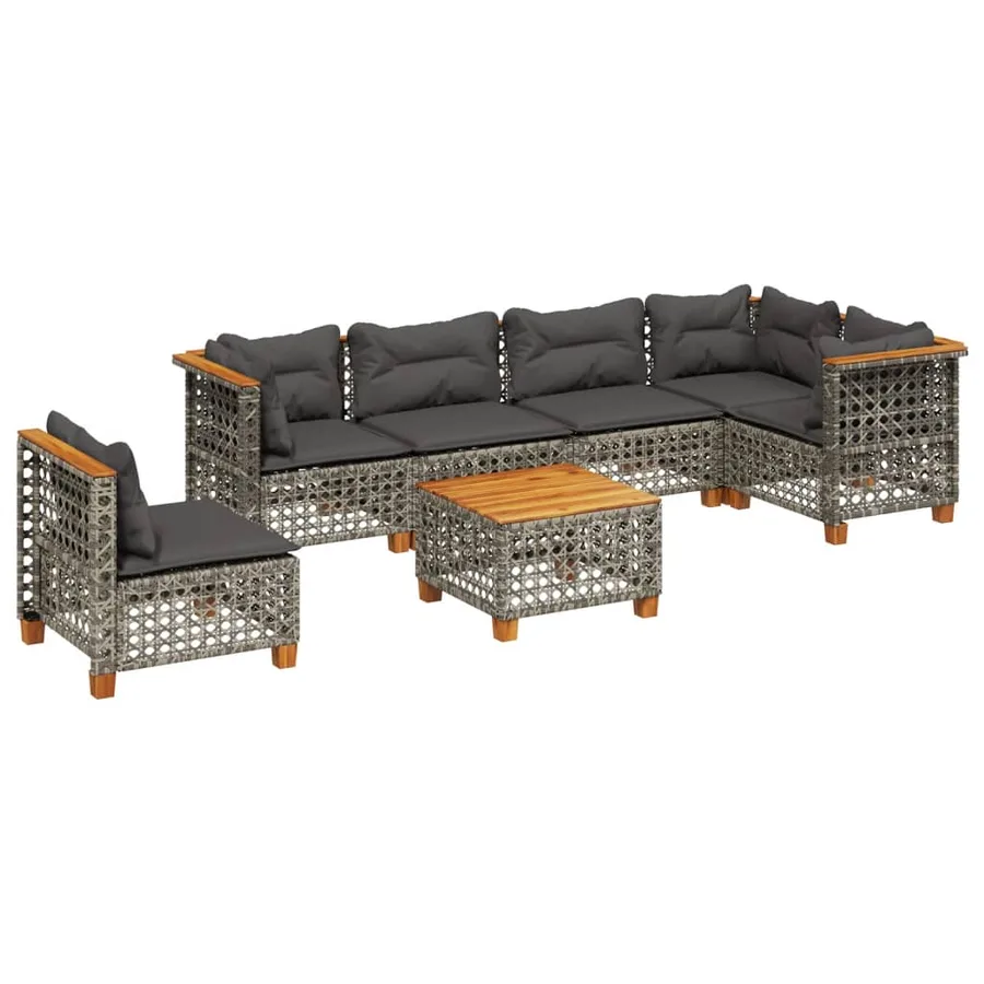 Salon de jardin avec coussins 7 pcs gris résine tressée - 2