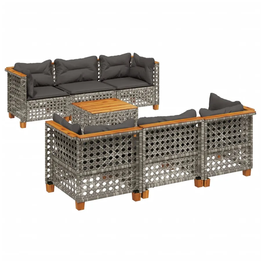Salon de jardin avec coussins 7 pcs gris résine tressée - 2
