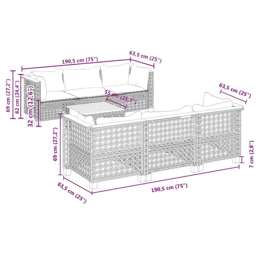 Salon de jardin avec coussins 7 pcs gris résine tressée - 8