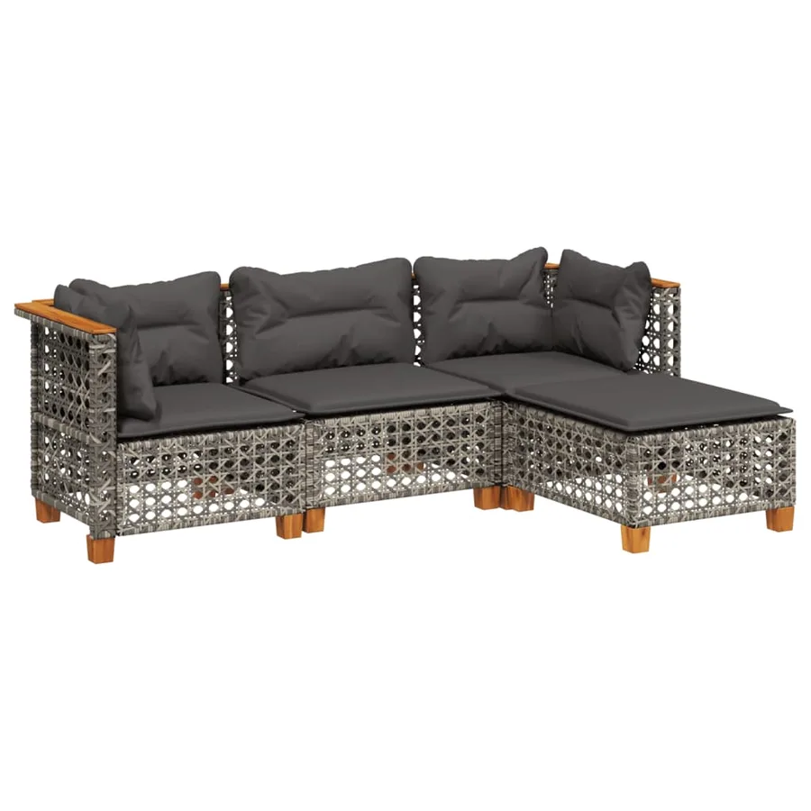 Salon de jardin 4 pcs avec coussins gris résine tressée - 2