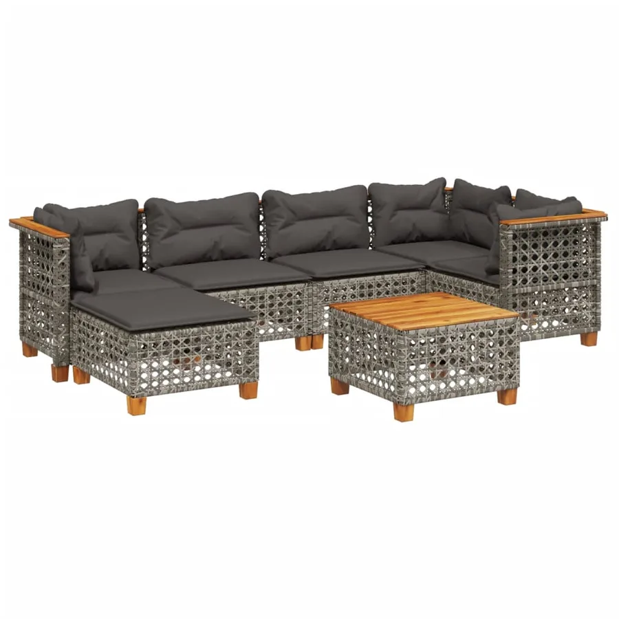 Salon de jardin avec coussins 7 pcs gris résine tressée - 2