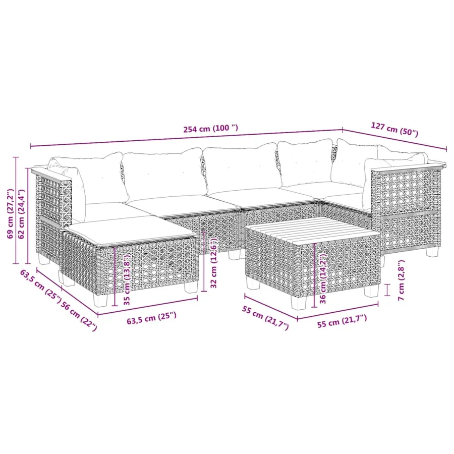 Salon de jardin avec coussins 7 pcs gris résine tressée - 9