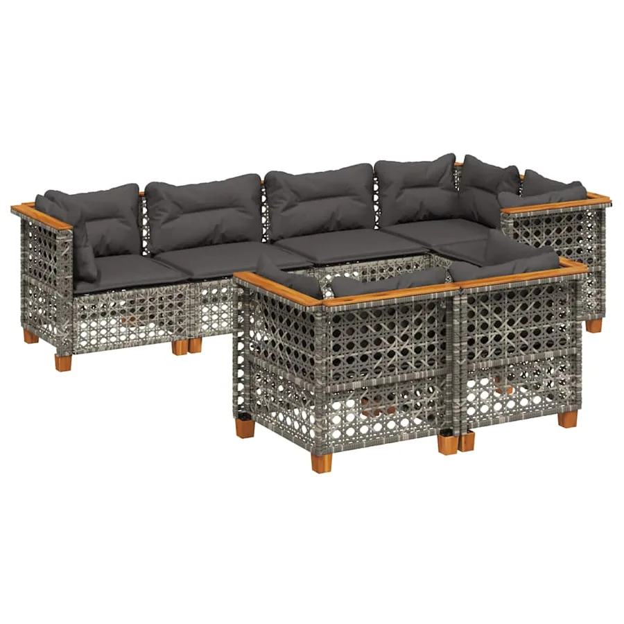 Salon de jardin avec coussins 7 pcs gris résine tressée - 2
