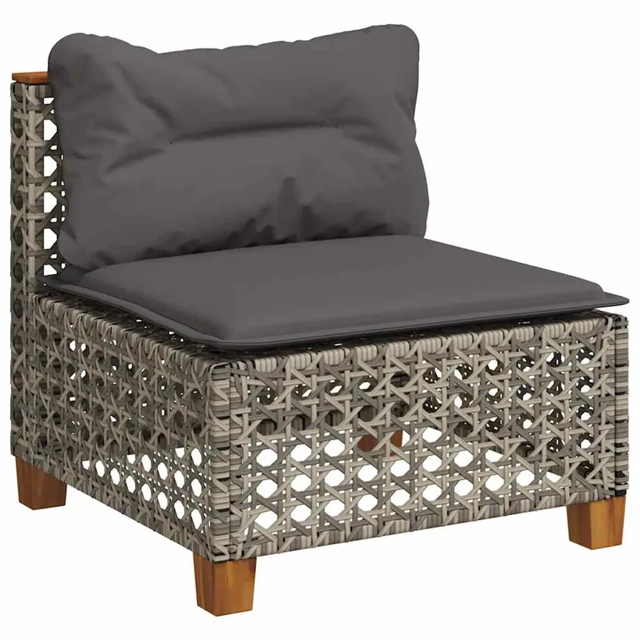 Salon de jardin avec coussins 7 pcs gris résine tressée - 3