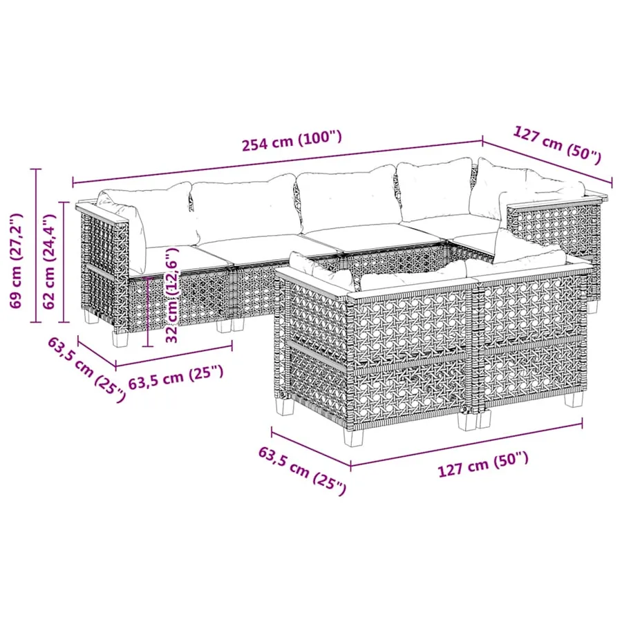 Salon de jardin avec coussins 7 pcs gris résine tressée - 6