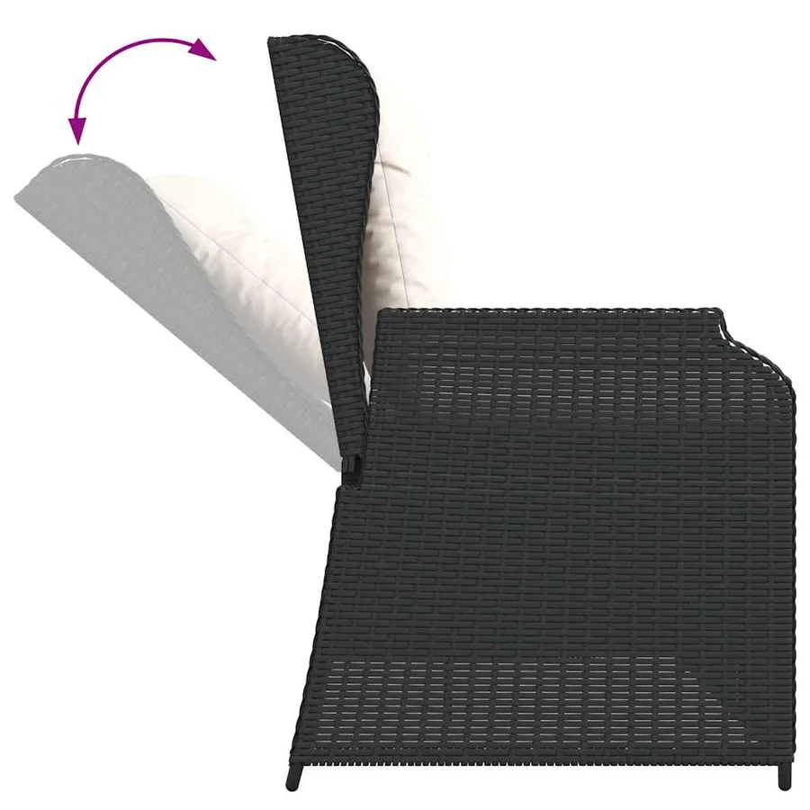 Banc inclinable de jardin avec coussins noir résine tressée - 7
