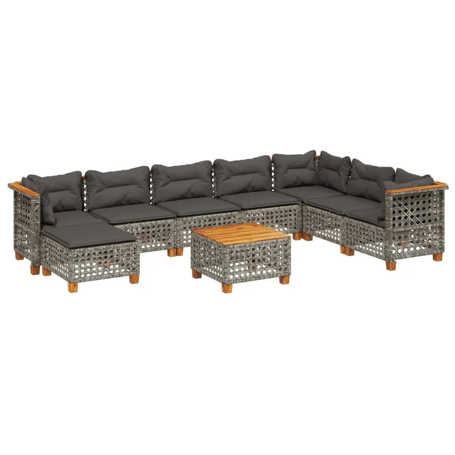 Salon de jardin 9 pcs avec coussins gris résine tressée - 2