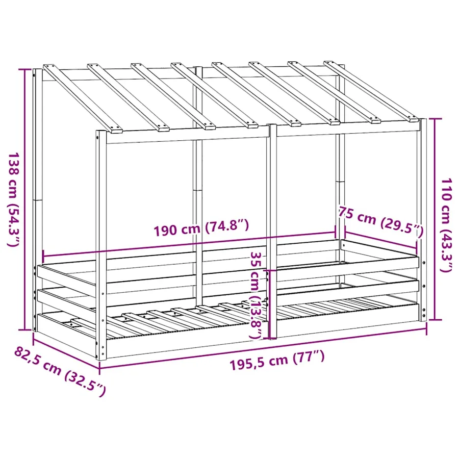 Lit pour enfants sans matelas cire marron 75x190 cm pin massif - 9