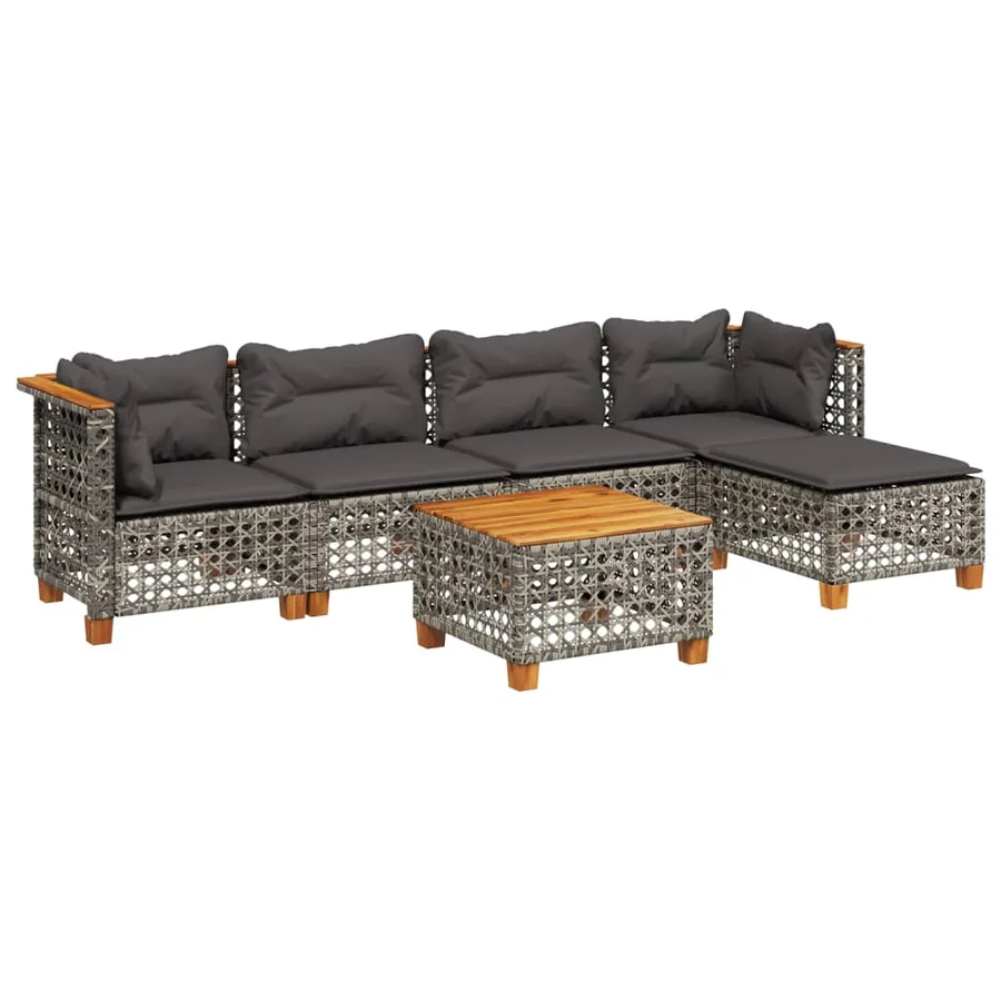 Salon de jardin 6 pcs avec coussins gris résine tressée - 2