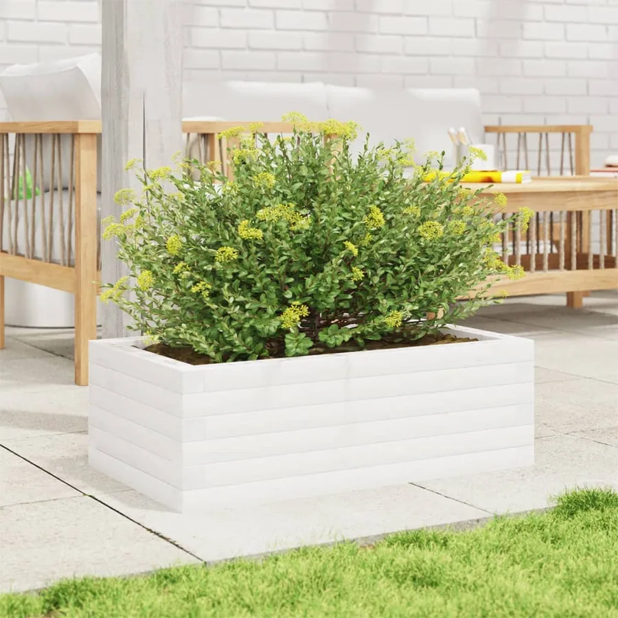 Jardinière blanc 70x40x23 cm bois de pin massif - 3