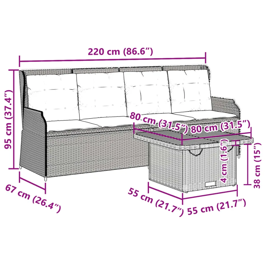 Salon de jardin 3 pcs avec coussins Noir Résine tressée - 10