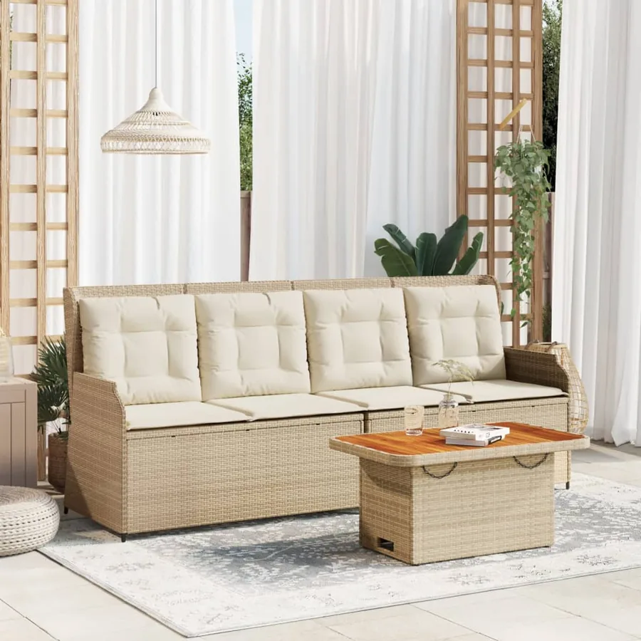 Salon de jardin avec coussins 3 pcs beige résine tressée
