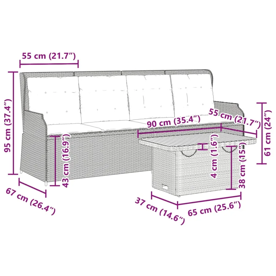 Salon de jardin avec coussins 3 pcs beige résine tressée - 10