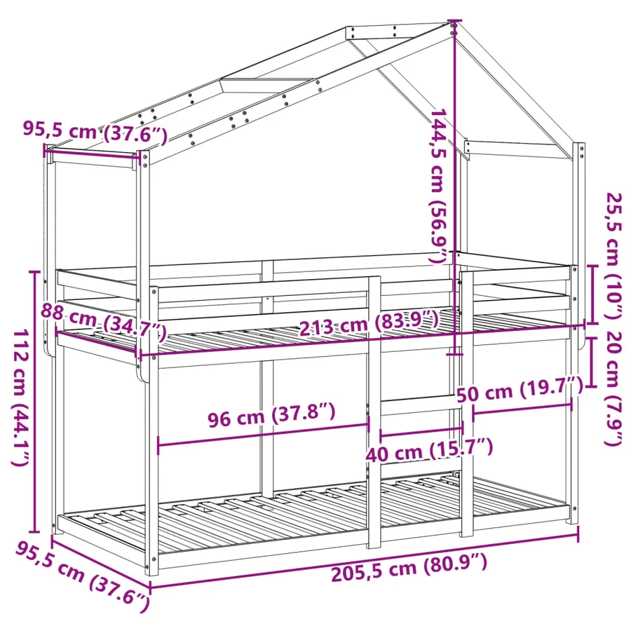 Lit superposé sans matelas blanc 90x200 cm bois de pin massif - 12