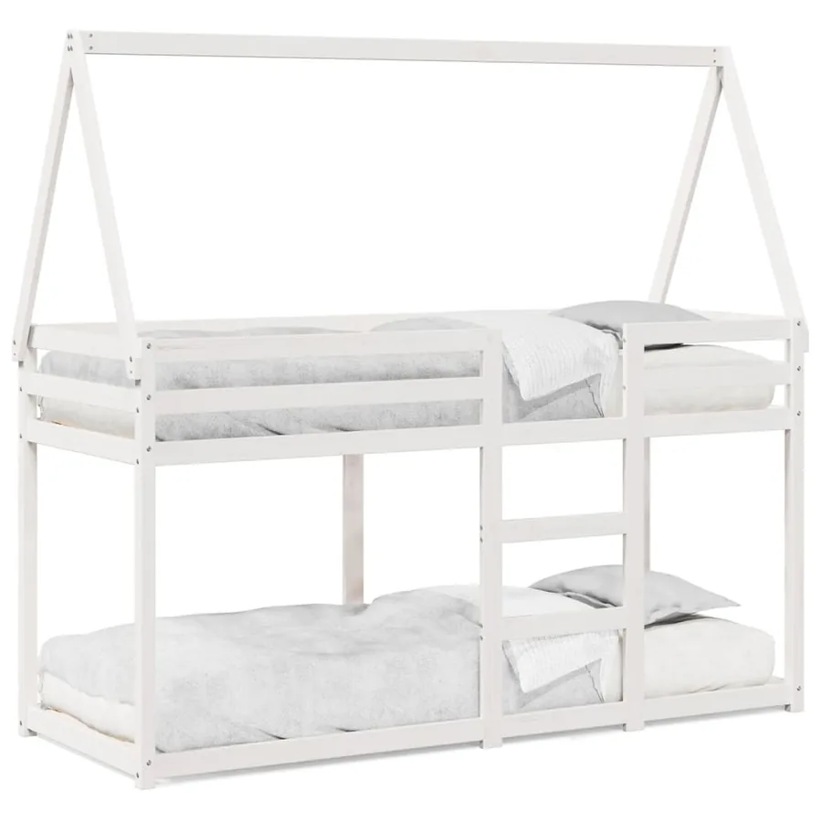 Lit superposé sans matelas blanc 90x200 cm bois de pin massif - 2