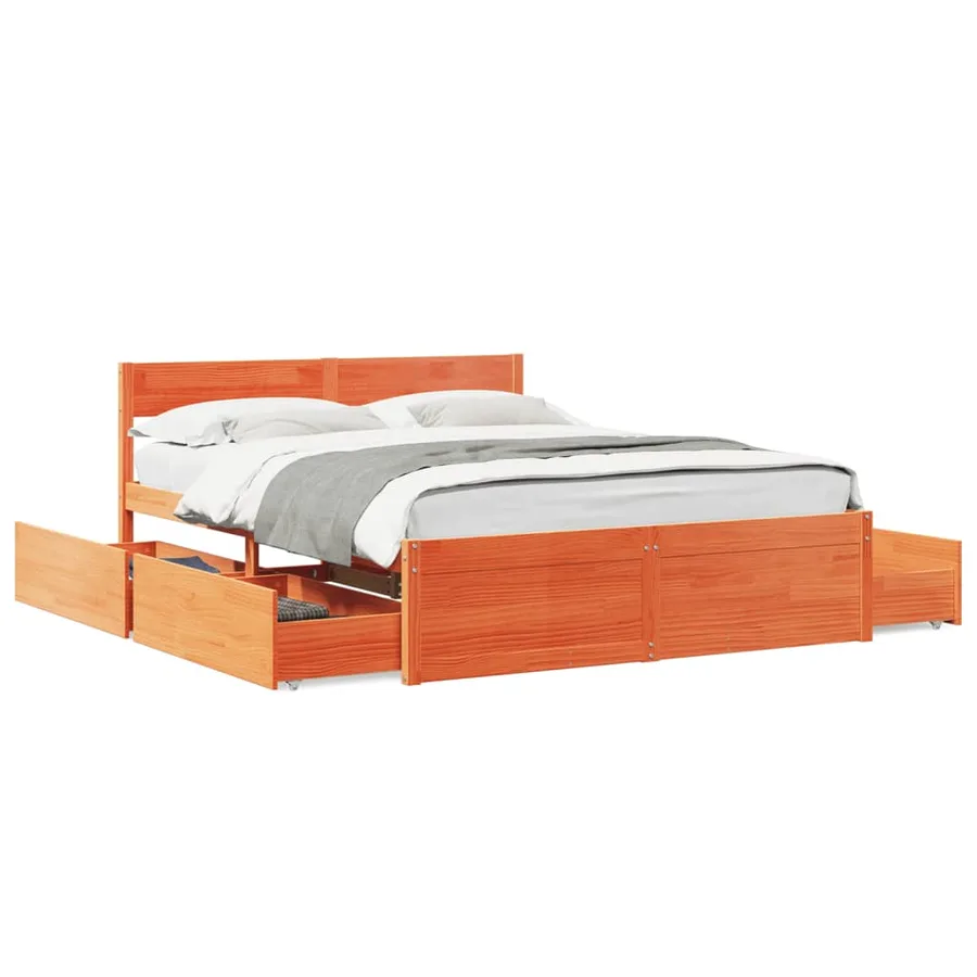 Cadre de lit sans matelas cire marron 160x200cm bois pin massif - 2