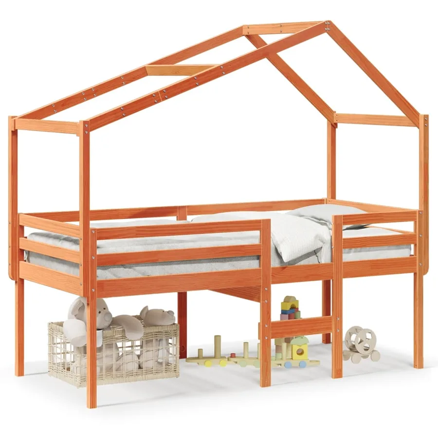 Lit haut sans matelas cire marron 90x200 cm bois de pin massif - 2