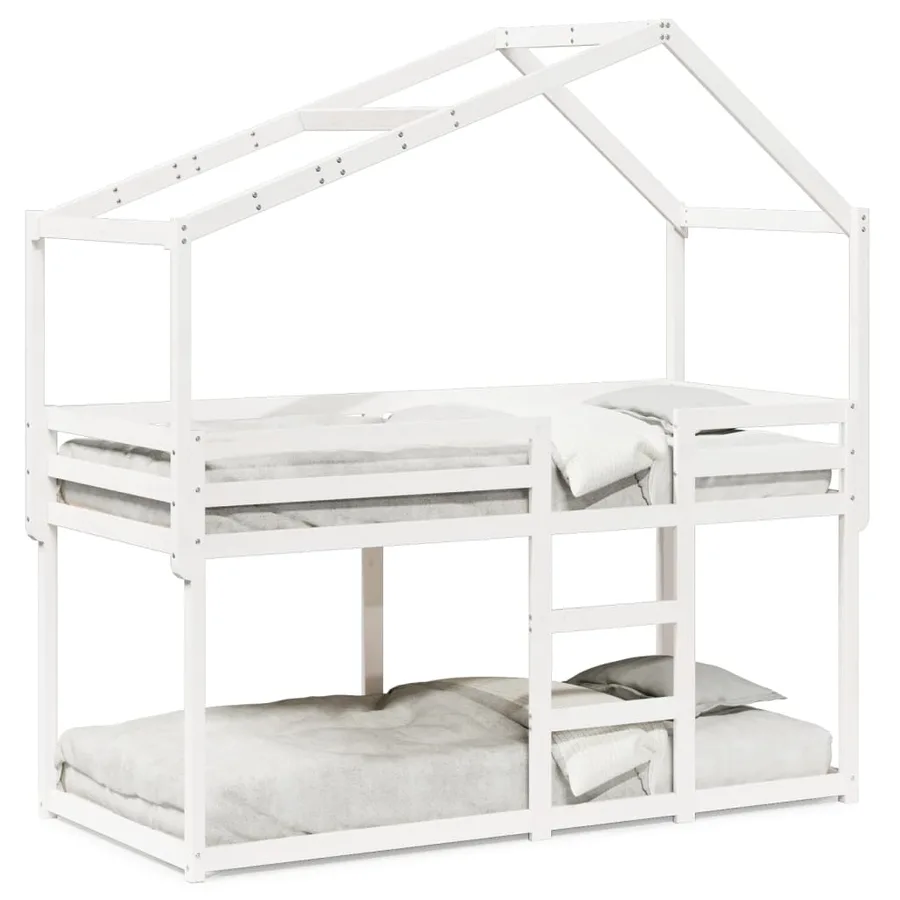 Lit superposé sans matelas blanc 90x200 cm bois de pin massif - 2
