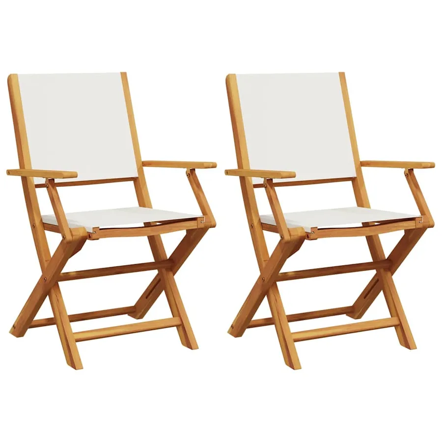 Chaises de jardin lot de 2 blanc crème bois acacia massif tissu - 2