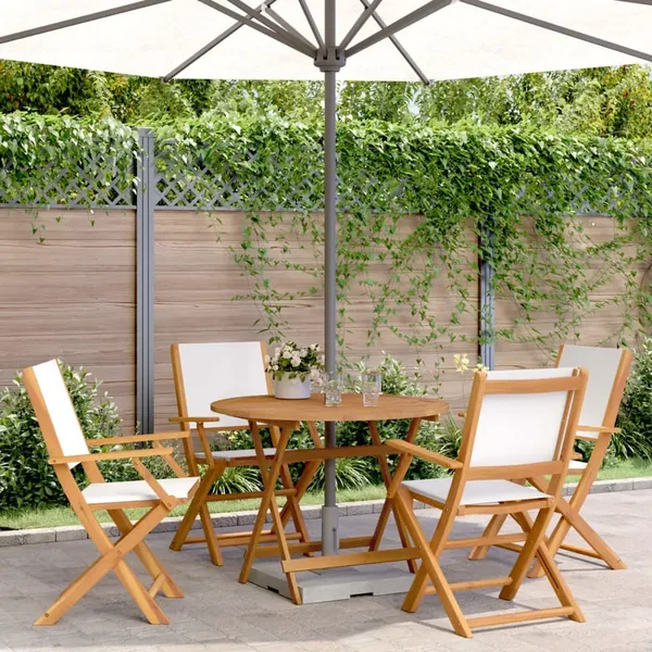 Ensemble à manger de jardin 5 pcs blanc crème tissu bois massif