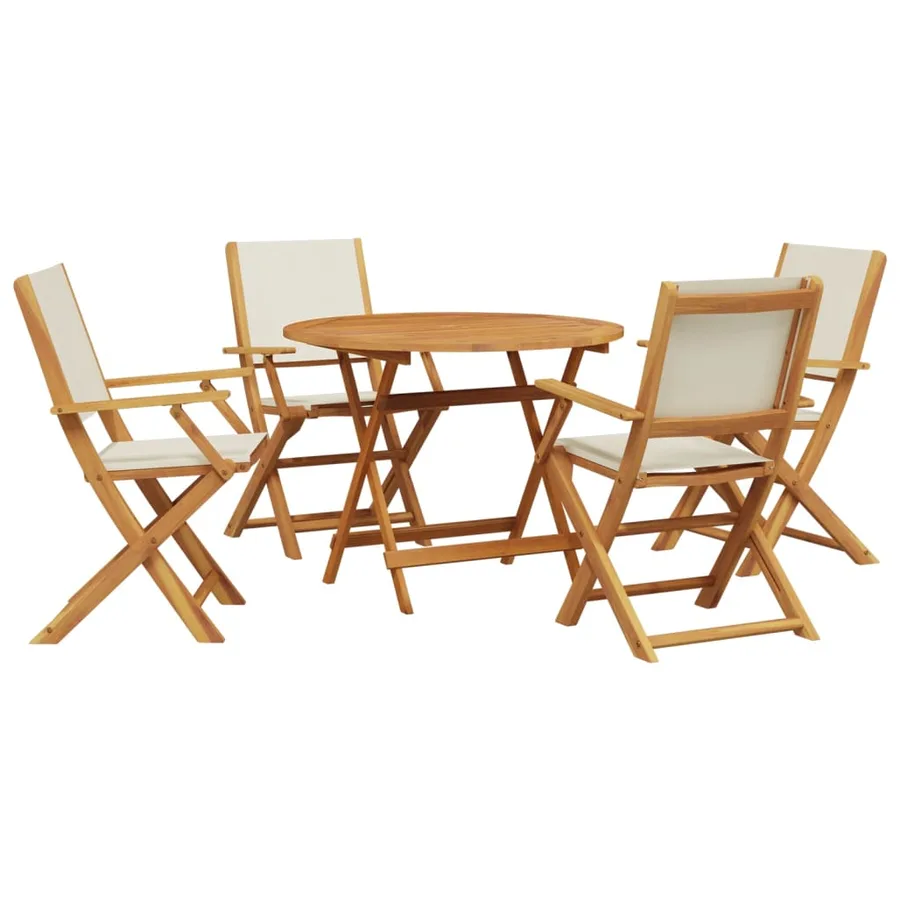 Ensemble à manger de jardin 5 pcs blanc crème tissu bois massif - 2