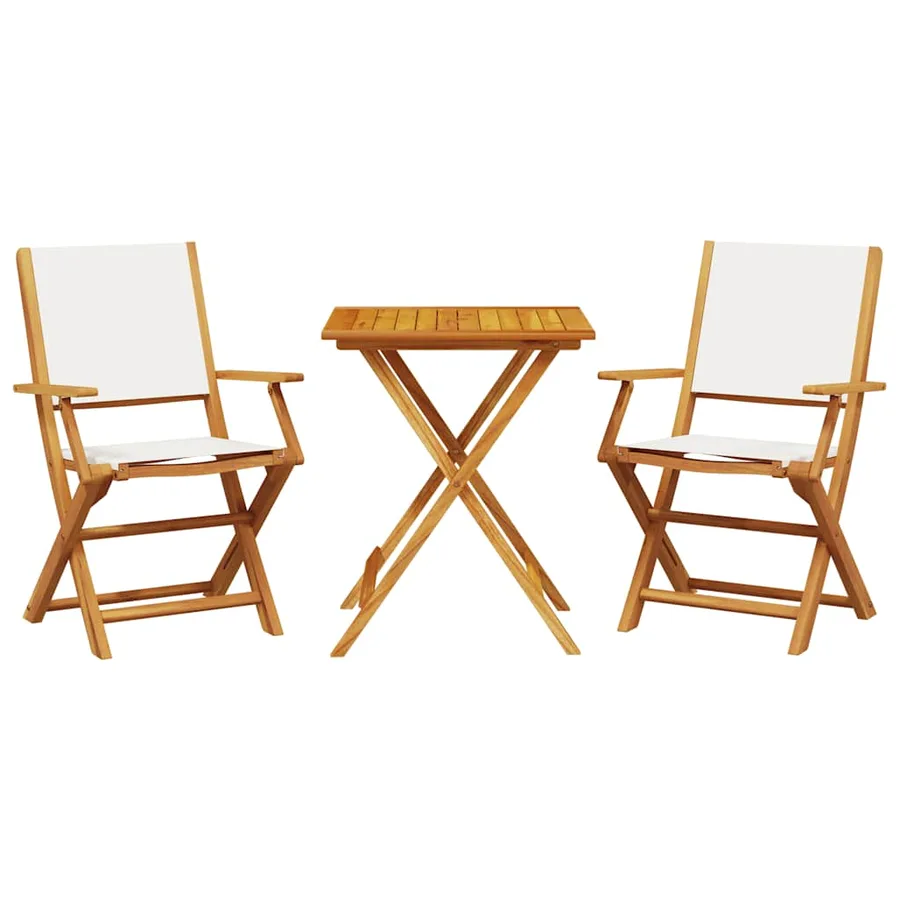Ensemble de bistro 3 pcs blanc crème tissu et bois massif - 2