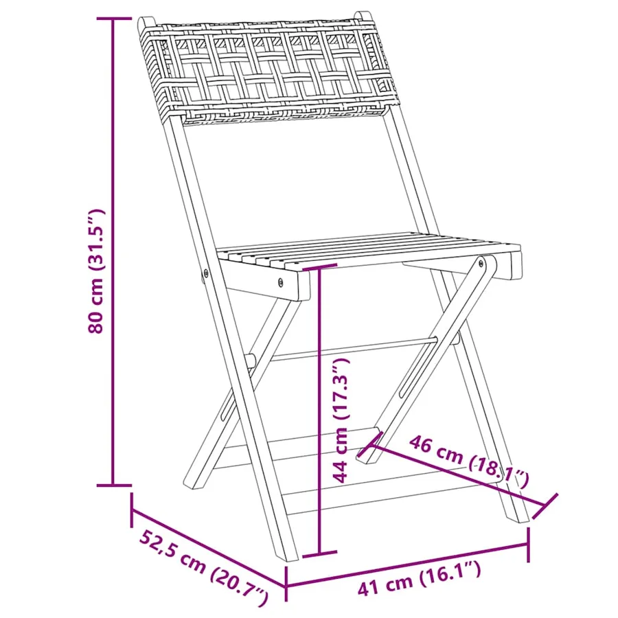 Ensemble de bistro 3 pcs noir résine tressée et bois massif - 12