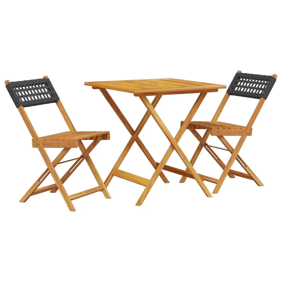Ensemble de bistro 3 pcs noir résine tressée et bois massif - 2