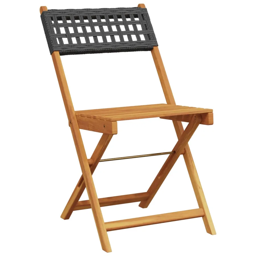 Ensemble de bistro 3 pcs noir résine tressée et bois massif - 5
