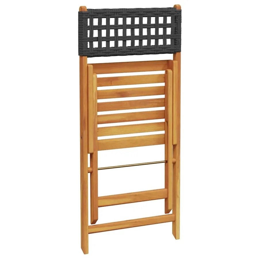 Ensemble de bistro 3 pcs noir résine tressée et bois massif - 8
